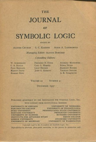 THE JOURNAL OF SYMBOLIC LOGIC. VOLUME 22. NUMBER 4. DECEMBER 1957.