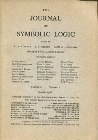 THE JOURNAL OF SYMBOLIC LOGIC. VOLUME 23. NUMBER 1. MARCH 1958.