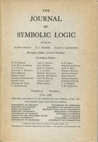 THE JOURNAL OF SYMBOLIC LOGIC VOLUME 23 NUMBER 2 JUNE 1958.