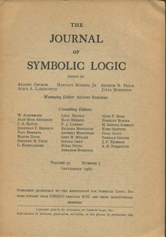 THE JOURNAL OF SYMBOLIC LOGIC. VOLUME 27. NUMBER 3. SEPTEMBER 1962.