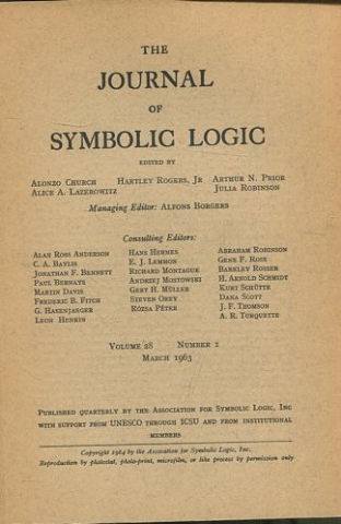 THE JOURNAL OF SYMBOLIC LOGIC. VOLUME 28. NUMBER 1. SEPTEMBER 1963.