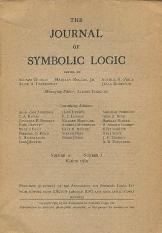 THE JOURNAL OF SYMBOLIC LOGIC. VOLUME 30. NUMBER 1. MARCH 1965.