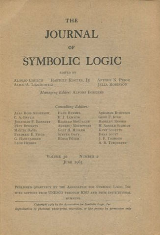 THE JOURNAL OF SYMBOLIC LOGIC. VOLUME 30. NUMBER 2.  JUNE 1965.