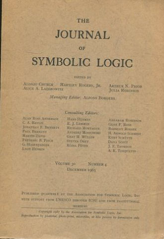 THE JOURNAL OF SYMBOLIC LOGIC. VOLUME 30. NUMBER 4. DECEMBER 1965.