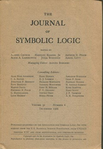 THE JOURNAL OF SYMBOLIC LOGIC. VOLUME 31. NUMBER 4. DECEMBER 1966.