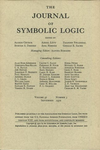 THE JOURNAL OF SYMBOLIC LOGIC. VOLUME 37. NUMBER 3. SEPTEMBER 1972.