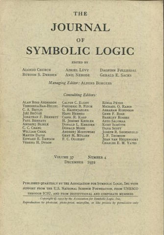 THE JOURNAL OF SYMBOLIC LOGIC. VOLUME 37. NUMBER 4. SEPTEMBER 1972.