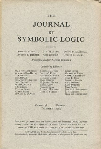 THE JOURNAL OF SYMBOLIC LOGIC. VOLUME 38. NUMBER 4. DECEMBER 1973.