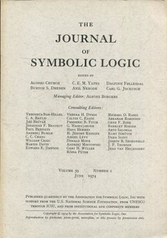 THE JOURNAL OF SYMBOLIC LOGIC. VOLUME 39. NUMBER 2. JUNE 1974.