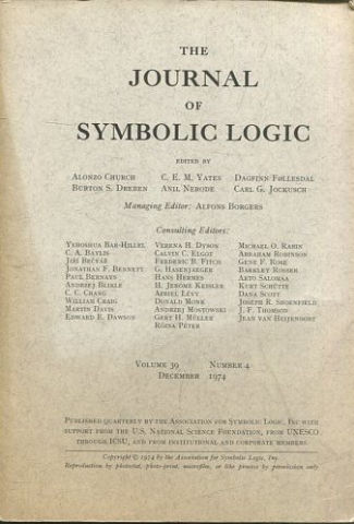 THE JOURNAL OF SYMBOLIC LOGIC. VOLUME 39. NUMBER 4. DECEMBER 1974.