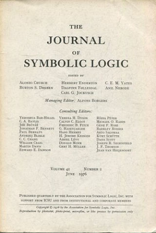 THE JOURNAL OF SYMBOLIC LOGIC. VOLUME 41. NUMBER 2. JUNE 1976.