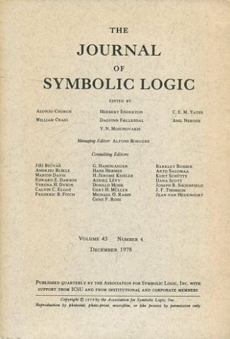 THE JOURNAL OF SYMBOLIC LOGIC. VOLUME 43. NUMBER 4. DECEMBER 1978.