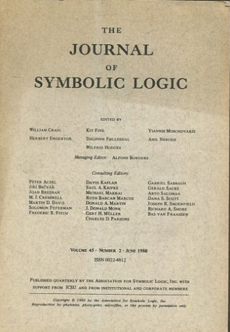 THE JOURNAL OF SYMBOLIC LOGIC. VOLUME 45. NUMBER 2. JUNE 1980.