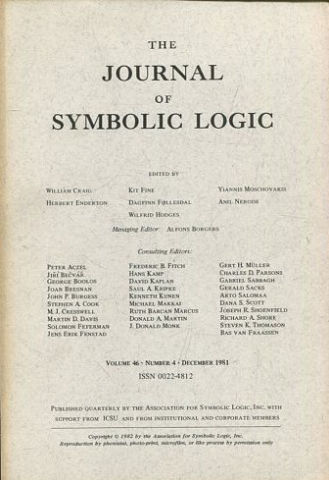 THE JOURNAL OF SYMBOLIC LOGIC. VOLUME 46. NUMBER 4. DECEMBER 1981.