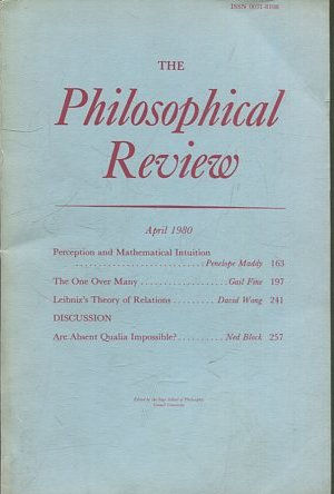 THE PHILOSOPHICAL REVIEW.  VOL: LXXXIX, No. 2. APRIL 1980. PERCEPTION AND MATHEMATICAL INTUITION. THE ONE OVER MANY. LEIBNIZ'S THEORY OF RELATIONS.