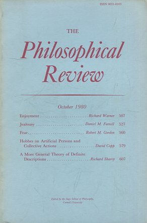 THE PHILOSOPHICAL REVIEW.  VOL: LXXXIX, No. 4.  OCTOBER 1980. ENJOIMENT. HEALOUSY. FEAR.