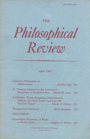 THE PHILOSOPHICAL REVIEW.  VOL: XCI, No. 2. APRIL 1982. ARISTOTLE'S PHILOSOPHY OF MATHEMATICS.