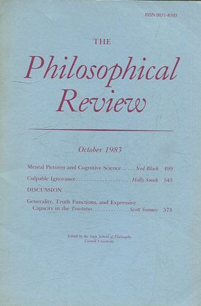 THE PHILOSOPHICAL REVIEW.  VOL: XCII, No 4. OCTOBEr 1983. MENTAL PICTURES AND COGNITIVE SCIENCE. CULPABLE IGNORANCE.