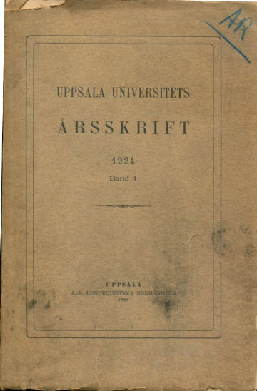 UPPSALA UNIVERSITETS ARSSKRIFT 1924. BAND 1.