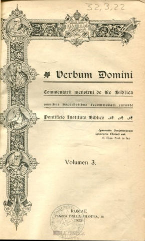 VERBUM DOMINI. COMENTARII DE RE BIBLICA. VOLUME III.